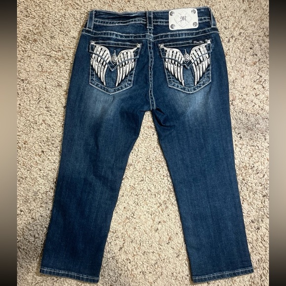 MissMe Jean Capris Pants Denim Angel Wings Bedazzled Size 28 Y2K TikTok Blythe - Picture 1 of 7